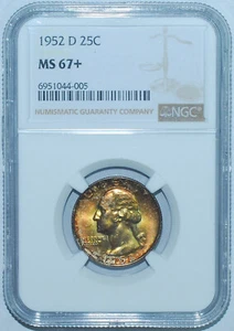 1952 D NGC MS67+ Washington Quarter Mint Set Toned - Picture 1 of 2