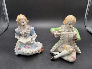 Vintage Bone China Lace Royal Victorian Boy Flute Girl Book - Picture 1 of 7