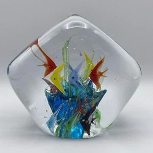 Vintage 1960s Murano Art Glass Aquarium 6 Fish, Starfish & Reef Sculpture Block - Picture 1 of 18