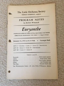 The Little Orchestra Society Euryanthe Program Notes Jan. 13, 1953 Carnegie Hall - Picture 1 of 3