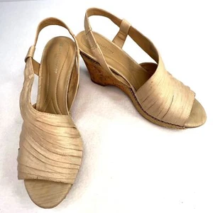 Naturalizer Luliana N5 Comfort Women's 10 Tan Fabric Cork Wedge Platform Sandals - Picture 1 of 12