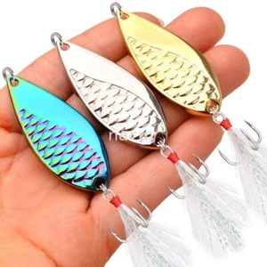 10PCS Snake Spinner Spoon Lure Metal Sequins Baits with Treble Hook Feather - Picture 1 of 10