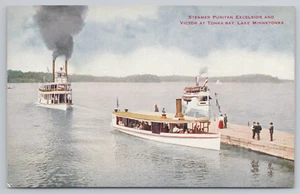 Cartolina Vaporizzatori Puritano e Vittore a Tonka Bay al Lago Minnetonka, MN. - Foto 1 di 2