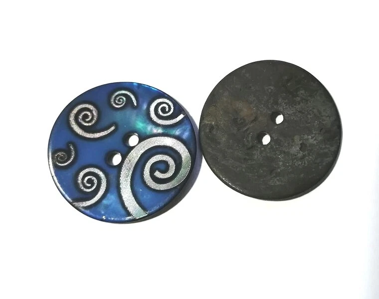 Perlmuttknopf blau silber Wirbel 15 mm 20 mm  25 mm Seco  Nähen Stricken - Bild 1 von 2