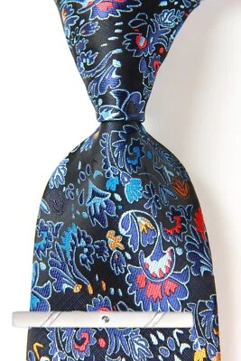 Классический пейсли синий красный оранжевый JACQUARD сплетенный 100% шелк мужской галстук галстук - Изображение 1 из 4