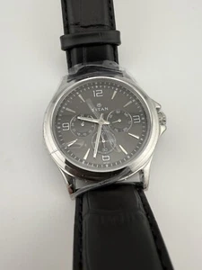 Men’s Silver Titan Watch Black Leather Strap 1698SAA - Picture 1 of 12