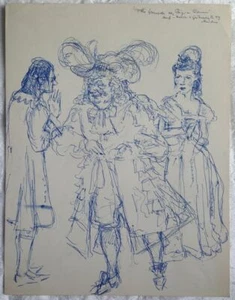 Werner Knoth Original Zeichnung groß beidseitig 1949 Theater Einzelstück Unikat  - Picture 1 of 2