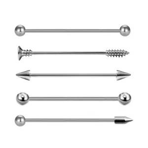 5pcs 14G Stainless Steel Industrial Barbell Ear Cartilage Piercing Jewelry Set - Picture 1 of 12