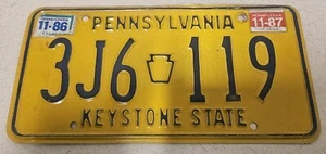 Vintage Pennsylvania Keystone State License Plate 1987 1986 Yellow And Blue PA - Picture 1 of 6