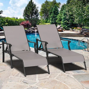 TAUS 2PCS Patio Chaise Lounge Chair Textile Pool Chaise Lounger for Outdoor - Picture 1 of 5