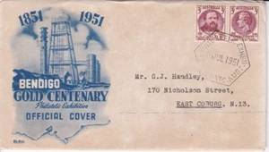 AFD5147) Australia 1951 3d Gold/Victoria pair on Wide World FDC. - Picture 1 of 2