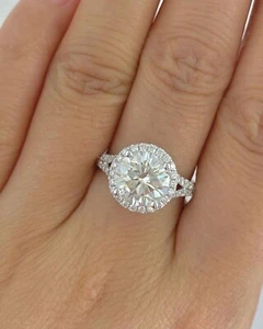 3.00Ct Round Cut IGI E-VS1 Lab Grown Diamond Halo Engagement Ring 14K White Gold - Picture 1 of 5