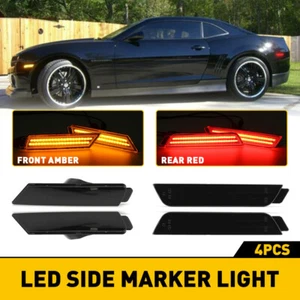 Smoked Front & Rear LED Side Marker Light Bumper Lamp For Chevy Camaro 2010-2015 - Picture 1 of 10
