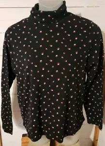White Stag Shirt Women XXL 2XL Black Red Santa Hats Turtleneck Christmas Holiday - Picture 1 of 5