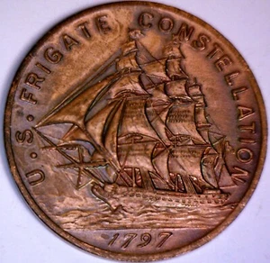 1797 USS FRIGATE CONSTELLATION COPPER MEDAL COIN Struck from the Ship Parts w NR - Picture 1 of 2