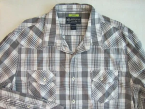 AMERICAN RAG XXL SLIM FIT White Gray Plaid Check Cotton 2XL Mens Casual LS - Picture 1 of 6