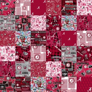 Alabama Crimson Tide Cheater Quilt and Coordinating Cotton Fabrics - Picture 1 of 8