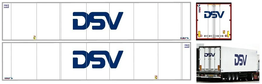 Nuova DSV trasporti  adesiva trasparente per rimorchi frigo Herpa 1/87. - Immagine 1 di 1
