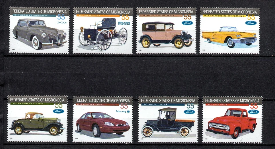 MICRONESIA, SCOTT # 245, SET OF 8 SINGLE STAMPS, FIRST FORD AUTOMOBILES, CARS - Image 1 of 1