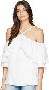 KENSIE White Crinkle Cotton Halter Off the Shoulder Top NWT XS - Picture 1 of 9