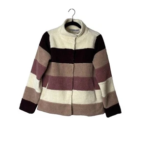 Jason Maxwell Women's Zip Front Striped Faux Sherpa Bomber Jacket Sz S - Picture 1 of 9