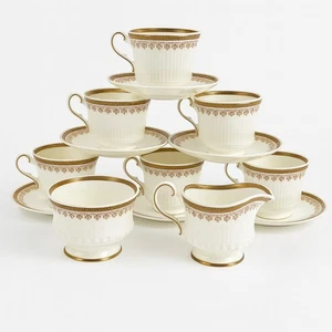 Juego de té vintage Isabelino Clifton 14 piezas oro blanco dorado hueso fino porcelana  - Imagen 1 de 13