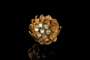 ANTIKER ART DECO DIAMANT 14K GELBGOLD BLUME BLATT CLUSTER RING GLM - Bild 1 von 6