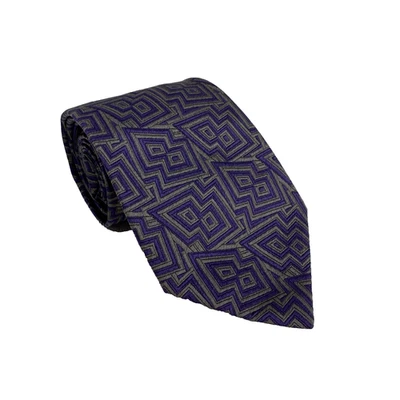 Corbata de seda Charvet Place Vendome púrpura gris patrón geométrico corbata para hombre” Foto 1 de 4