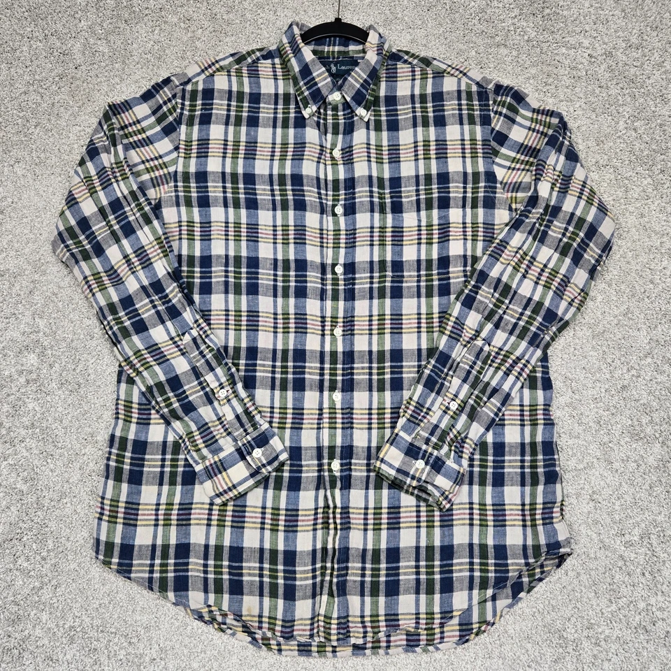 Ralph Lauren Linen Shirt mens Large Custom Fit Madras Plaid L/S - Image 1 of 4