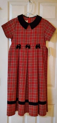 NWT Bonnie Jean Red Tartan Plaid Holiday Christmas Dress Velvet trim Size 14 - Image 1 of 4