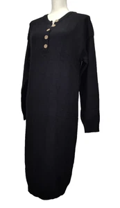 Winter Dress Size Small Long Sleeve Button V-neck Solid Black NWT by Merokeety - Picture 1 of 19