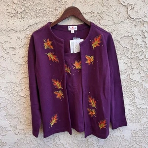 NWT Quacker Factory Fall Leaves Embellished Cardigan Size Medium - Picture 1 of 5