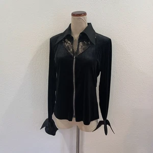 Samuel Dong schwarze Samtbluse mit Reißverschluss und Cut-Out hinten, Größe M - Bild 1 von 9