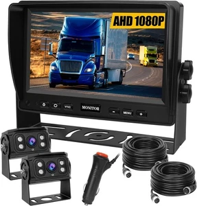 Dual Backup Camera for Truck RV 7-Inch Monitor 1080P Screen + 2 Reverse Cameras - Picture 1 of 7