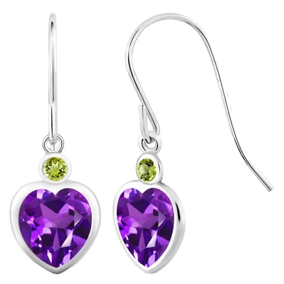 925 Sterlingsilber 3.40 Karat Amethyst Und Peridot Ohrhänger Ohrringe für Damen - Bild 1 von 4