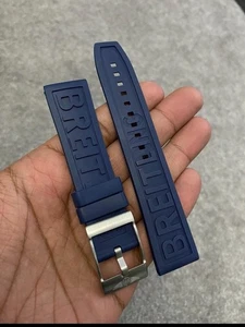 Bre-itling Watch Strap Navy Blue 22mm-20m Unworn with Buckle - Picture 1 of 5