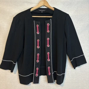 Ming Wang Womens Career Blazer Jacket Black Pink Ribbon Large Artsy Office 80's - Picture 1 of 6