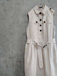 BURBERRY white sleeveless striped shirt linen long dress size 38 - Picture 1 of 14