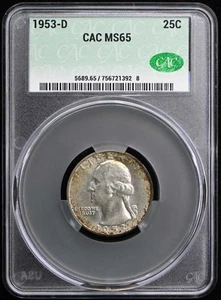 Cuarto de cuarto Washington 1953-D 25C CACG MS65 - Imagen 1 de 5