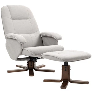 HOMCOM Swivel Recliner Chair with Footstool and Wooden Base, Light Grey - Picture 1 of 11