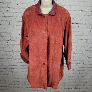 VTG Terry Lewis Red Genuine Suede Leather Buttoned Lined Jacket Coat Medium M - Picture 1 of 17