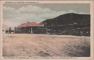 The New D & H Station At Riverside New York Old Cars 1910s Postcard - Picture 1 of 4