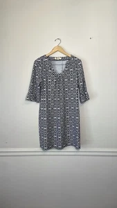 Aryeh Women’s Geometric Print Dress Navy/White L - Picture 1 of 6