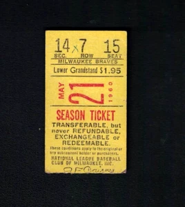 1960 Milwaukee Ticket Stub: Cubs' Banks HR, Aaron RBI w/Free Shipping - Afbeelding 1 van 2