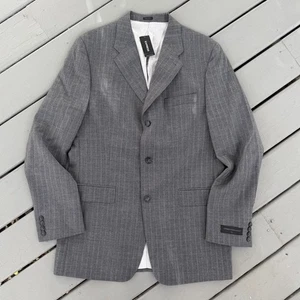 Express Herren 42L 100% Wolle Grau Nadelstreifen Anzug Mantel Jacke Old Money Luxus Neu mit Etikett - Bild 1 von 10