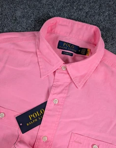Camisa deportiva de trabajo Polo Ralph Lauren manga corta para hombre mediana rosa caliente nueva con etiquetas - Imagen 1 de 11