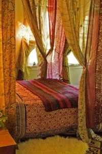 2 Pcs Vintage Silk Bohemian Curtain Patchwork Door Drape Window Decor Curtain - Picture 1 of 7