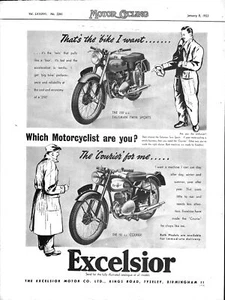 1953 Advert for EXCELSIOR '250cc Talisman & 150cc Courier' Motorcycles Print Ad - Foto 1 di 1