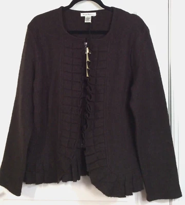NWT VTG Susan Bristol 100% Boiled Wool Brown Zip Up Cardigan Sweater Size XL FXA - Image 1 of 4