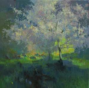 VYTAUTAS LAISONAS ORIGINAL Flores cerezo vida rural campo PINTURA AL ÓLEO - Imagen 1 de 1